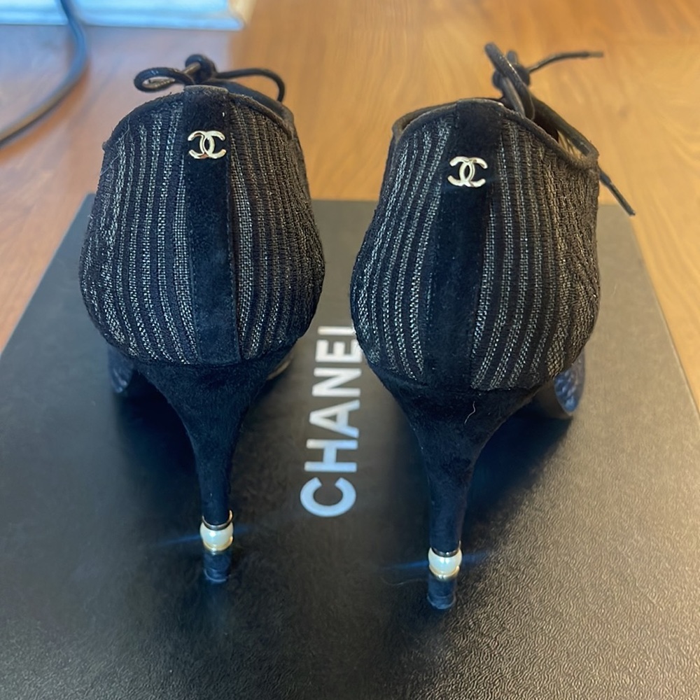 CHANEL LACE UP MESH BOOTIE